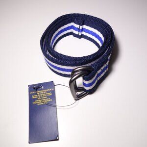 Ralph Lauren Blue & White Stripe Fabric Belt w/ Silver Buckle, Size 32 in